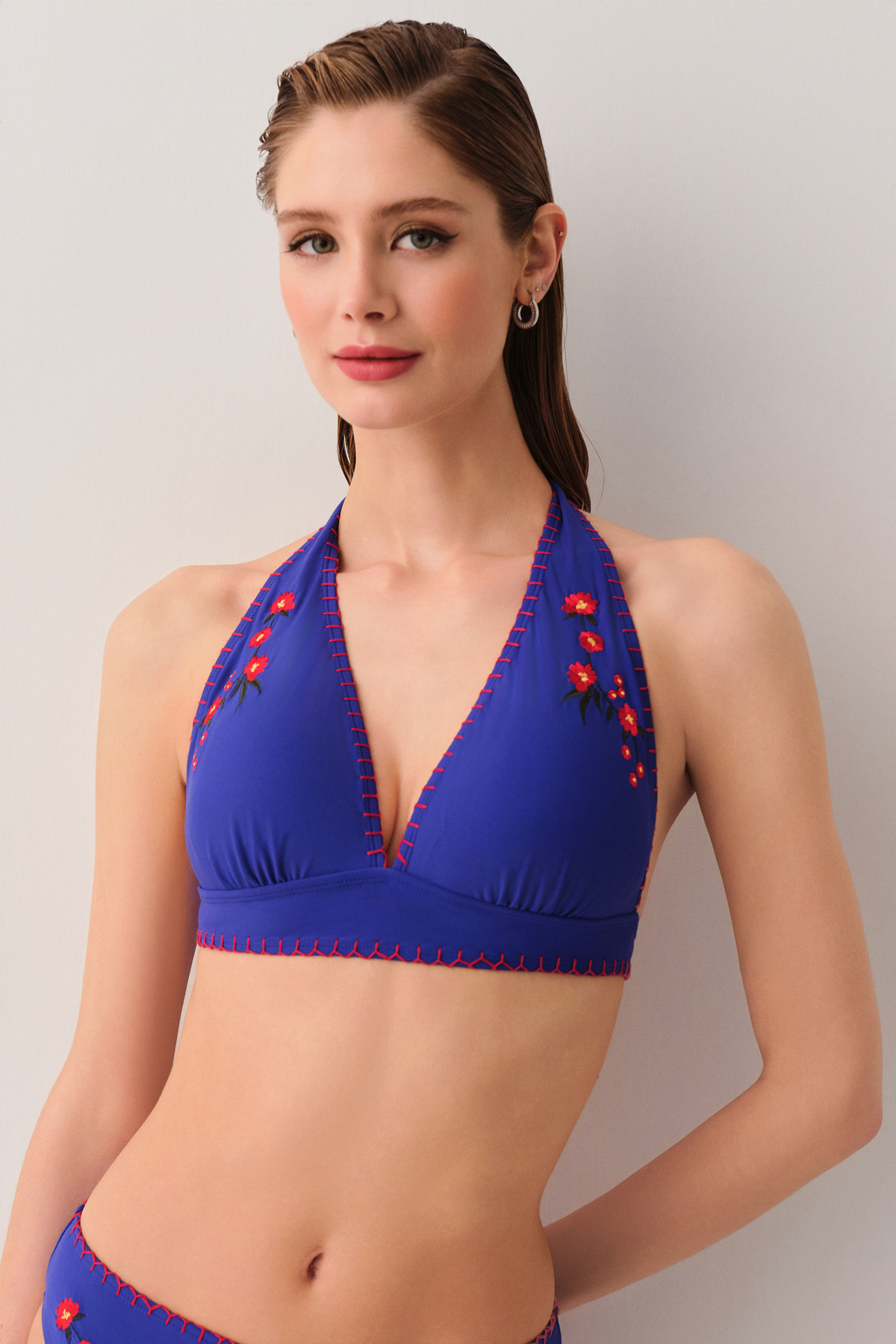 Navy Bohem V Plunge Crochet Bikini Top | SUWEN