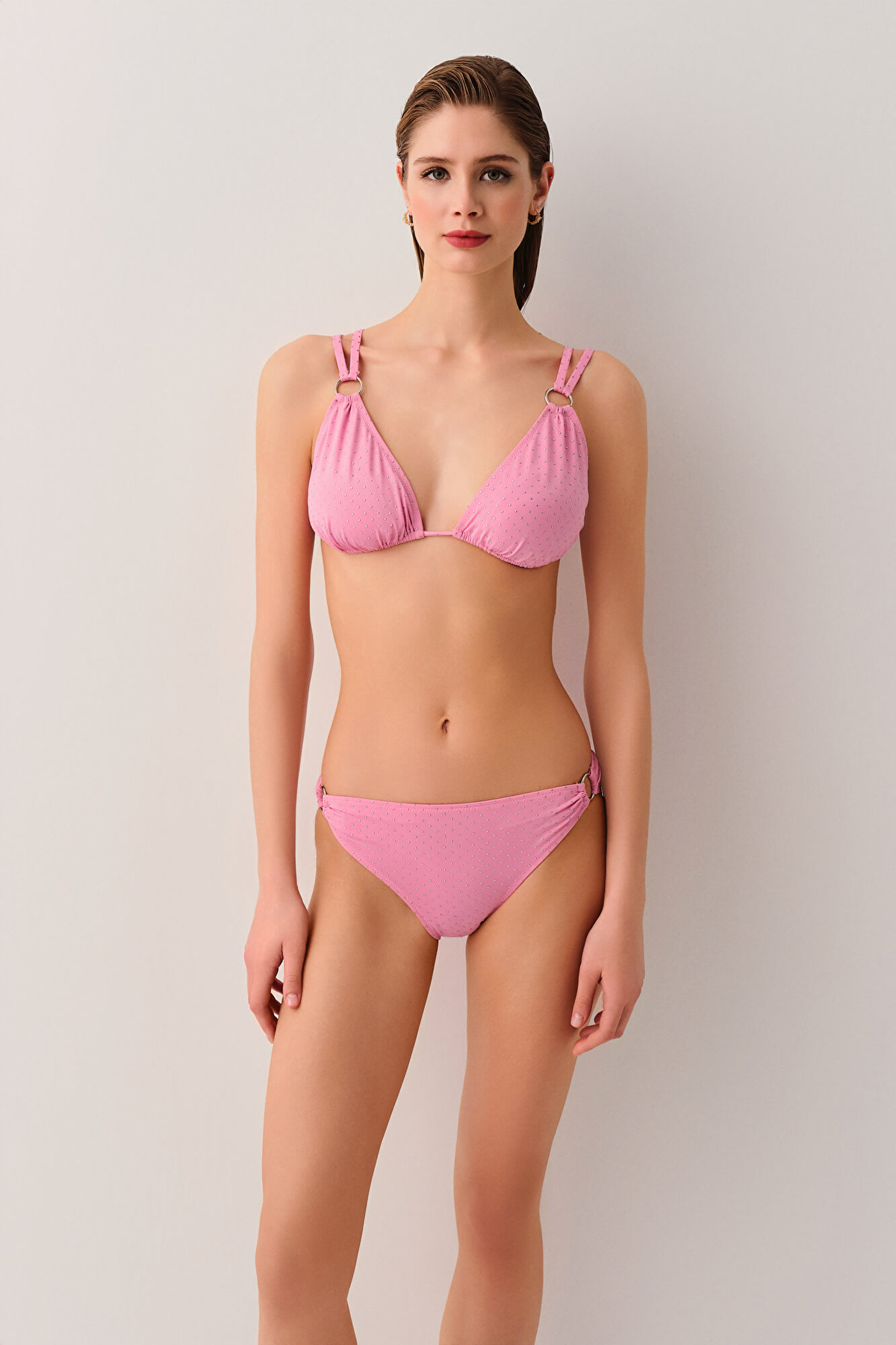 Pink Doty Triangle Bikini Top | SUWEN