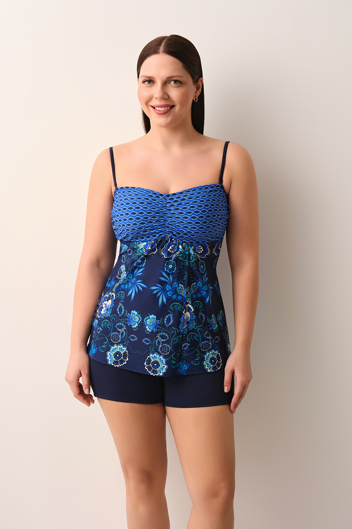Blue Flower Print Tropez Tankini Set | SUWEN