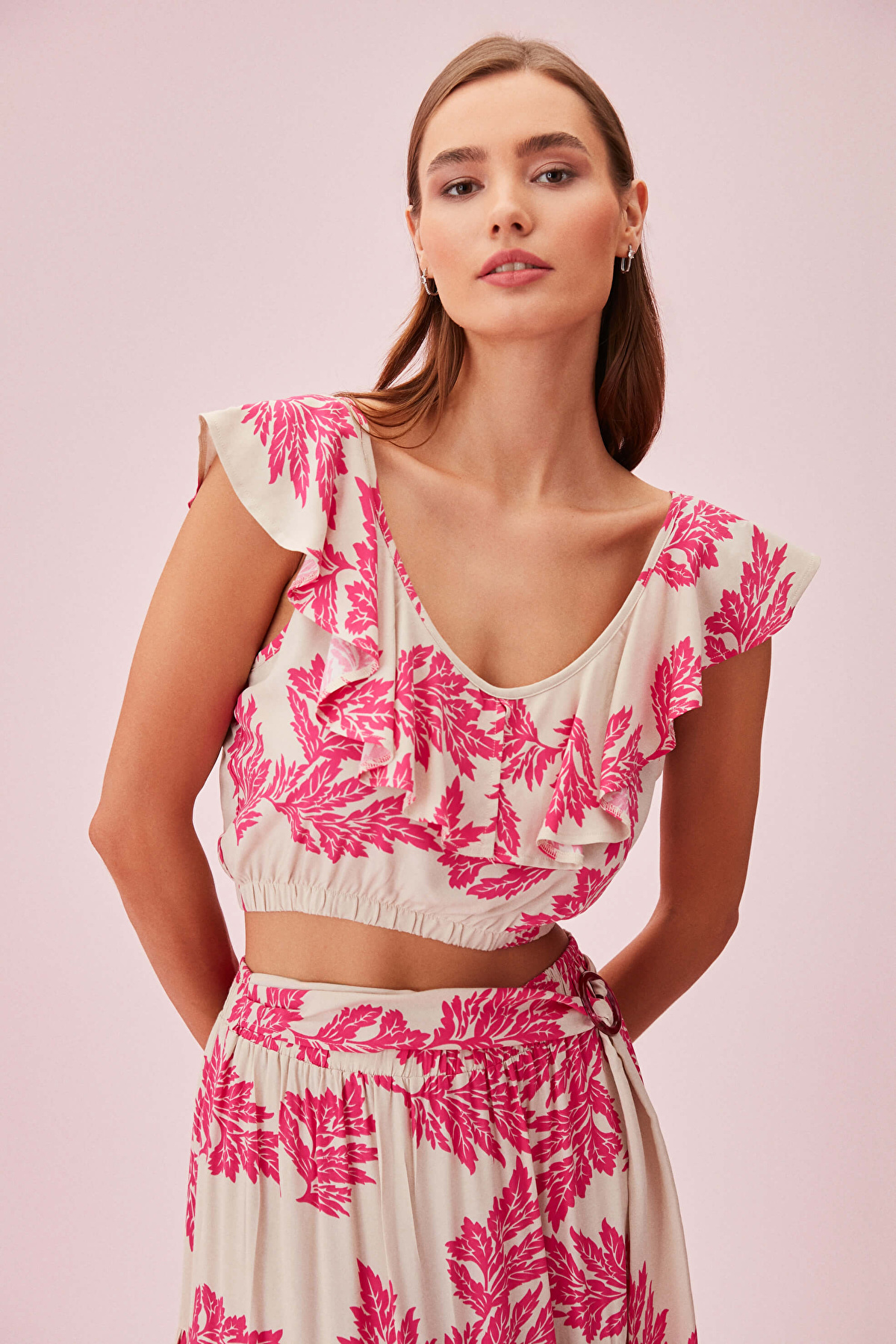 Pembe Çiçekli Shakira Crop Top | SUWEN