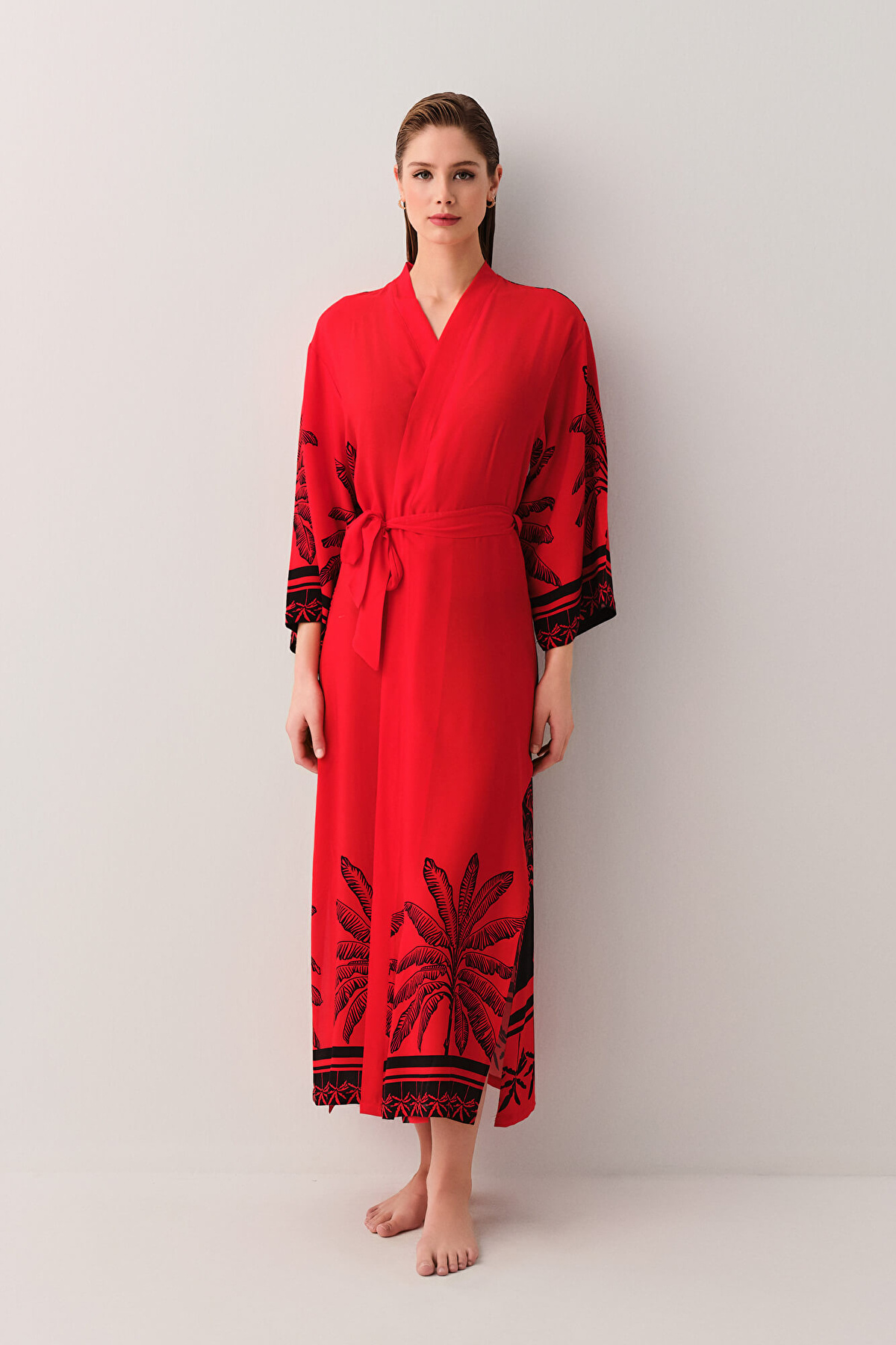 Kırmızı Desenli Lydia Kimono | SUWEN