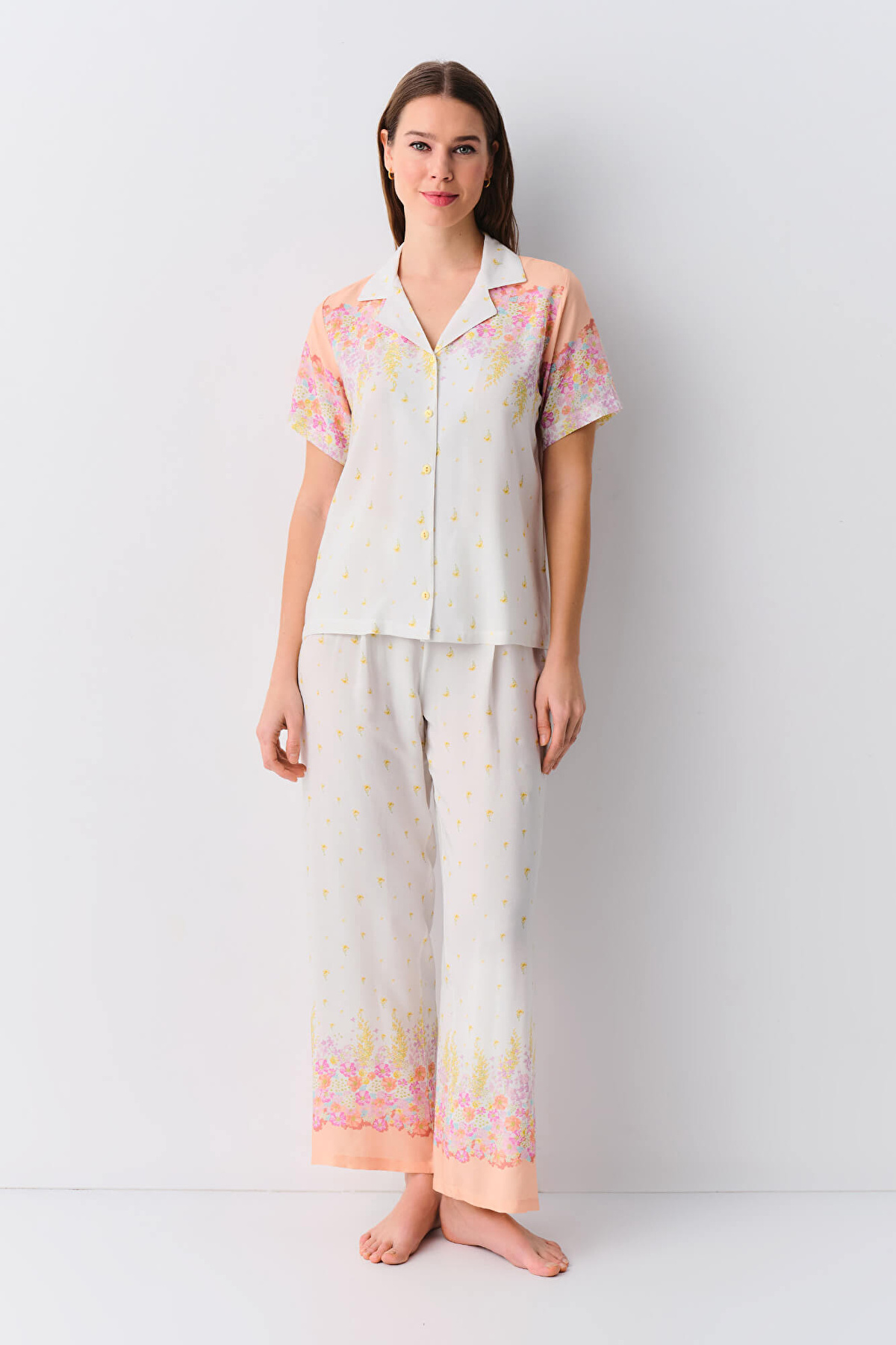 Ecru Print Sunset Masculine Pyjamas Set | SUWEN