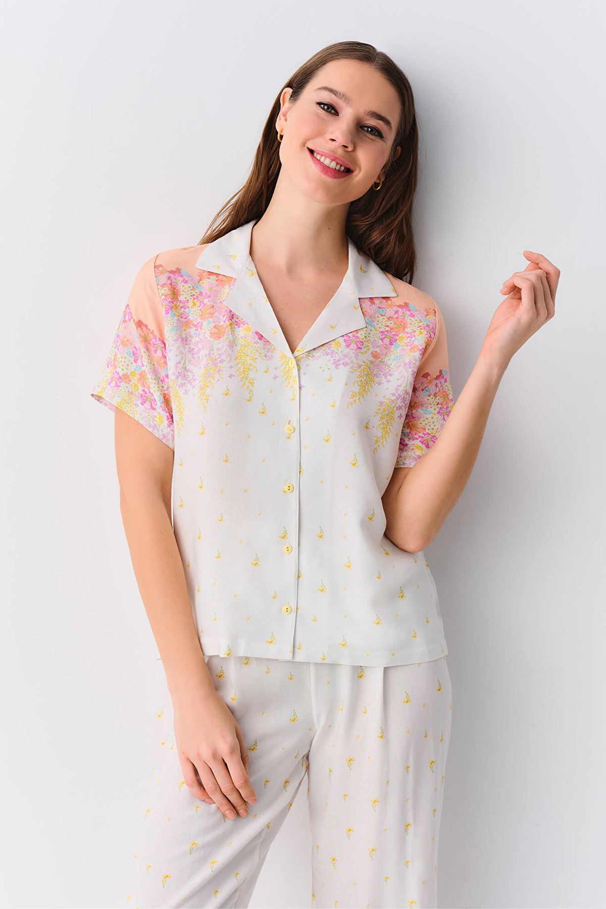 Ecru Print Sunset Masculine Pyjamas Set | SUWEN