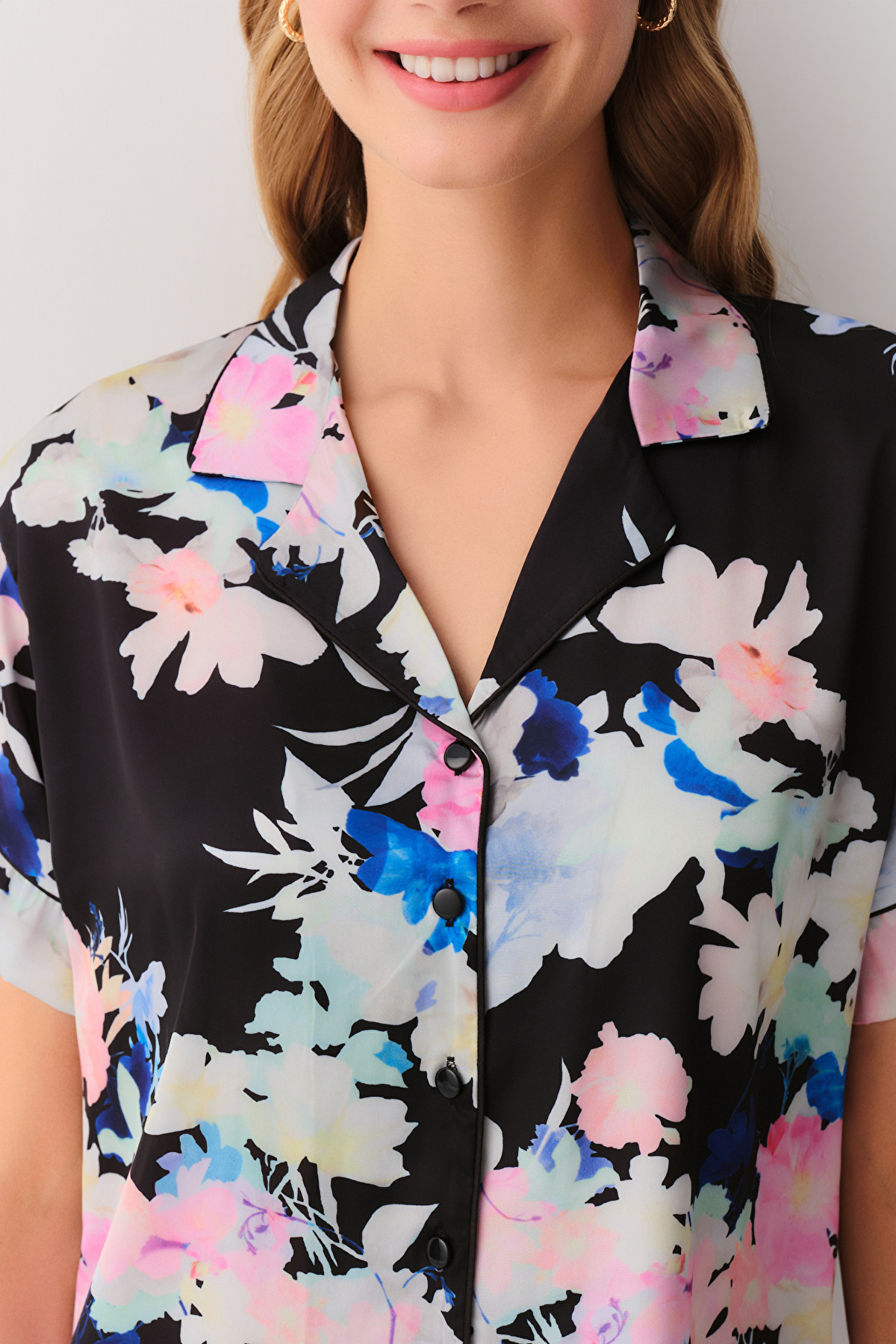 BLACK PRINT Summer Flower Masculine Pyjamas Set | SUWEN