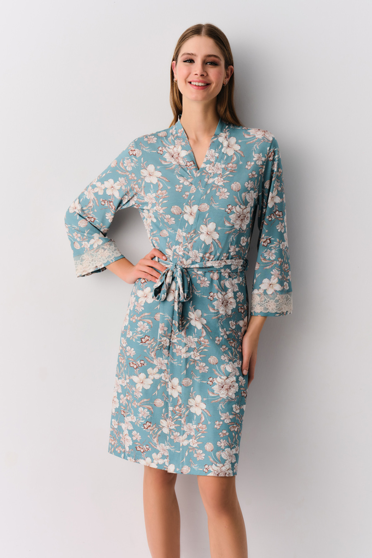 BEIGE PRINT Elazia Morning Gown | SUWEN
