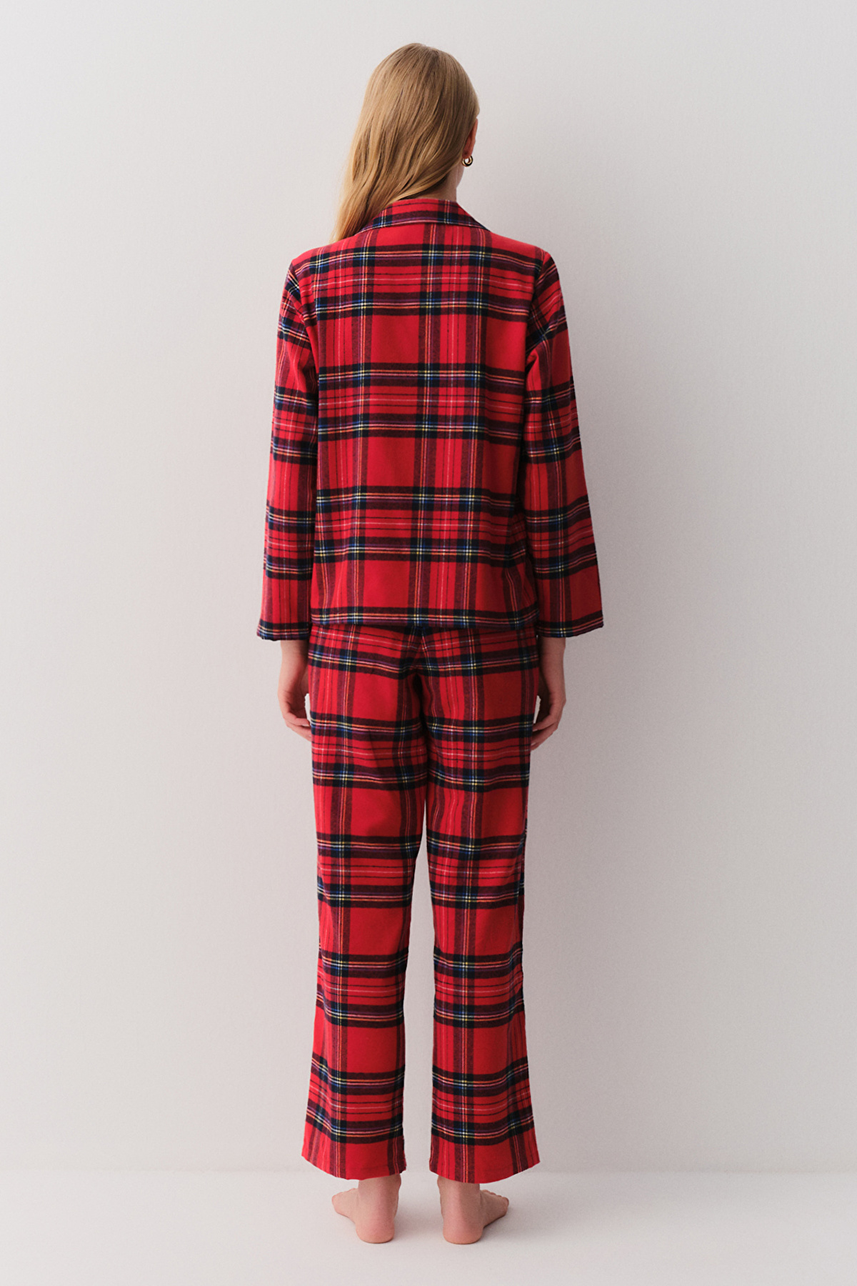 Red Plaid Print Lauren Masculine Pyjamas Set | SUWEN