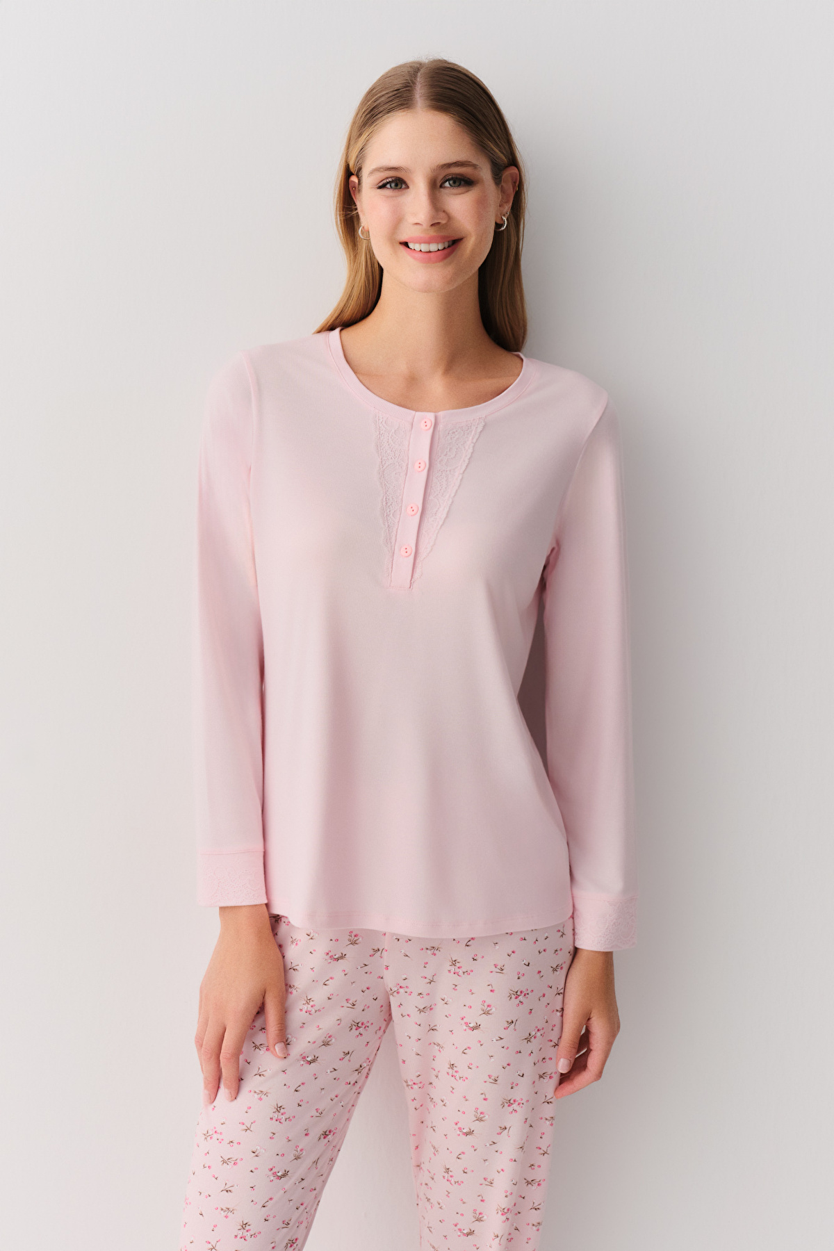 Pink Print Young Mother Pyjamas Set | SUWEN