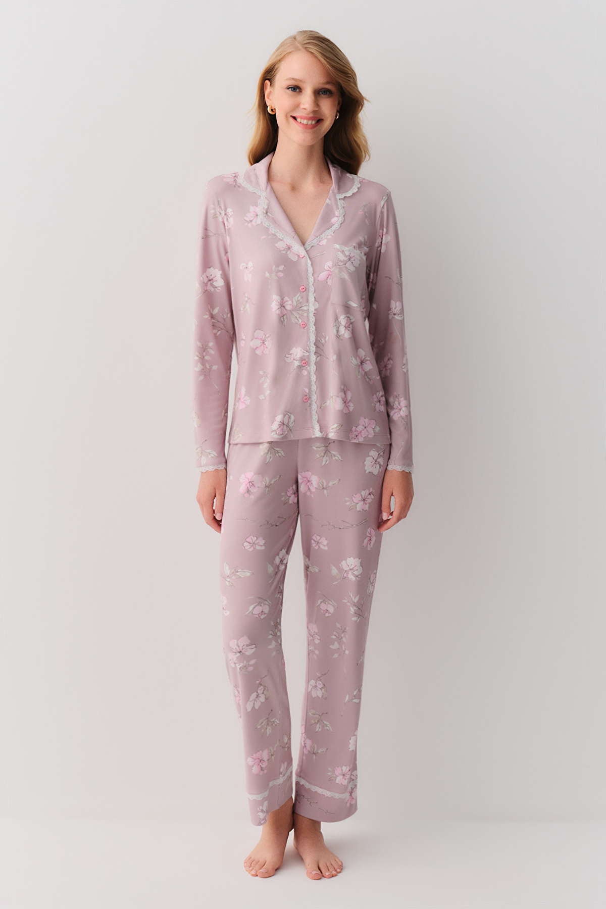 Rose Print Lara Masculine Pyjamas Set | SUWEN