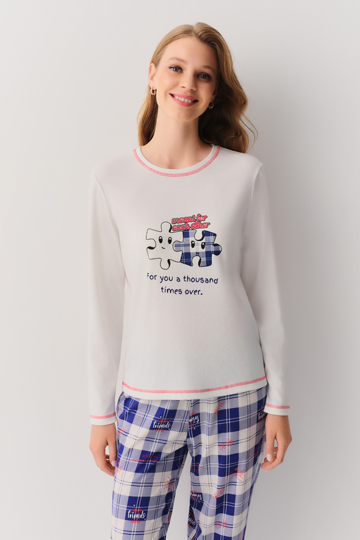 Blue Plaid Friends Pyjamas Set | SUWEN