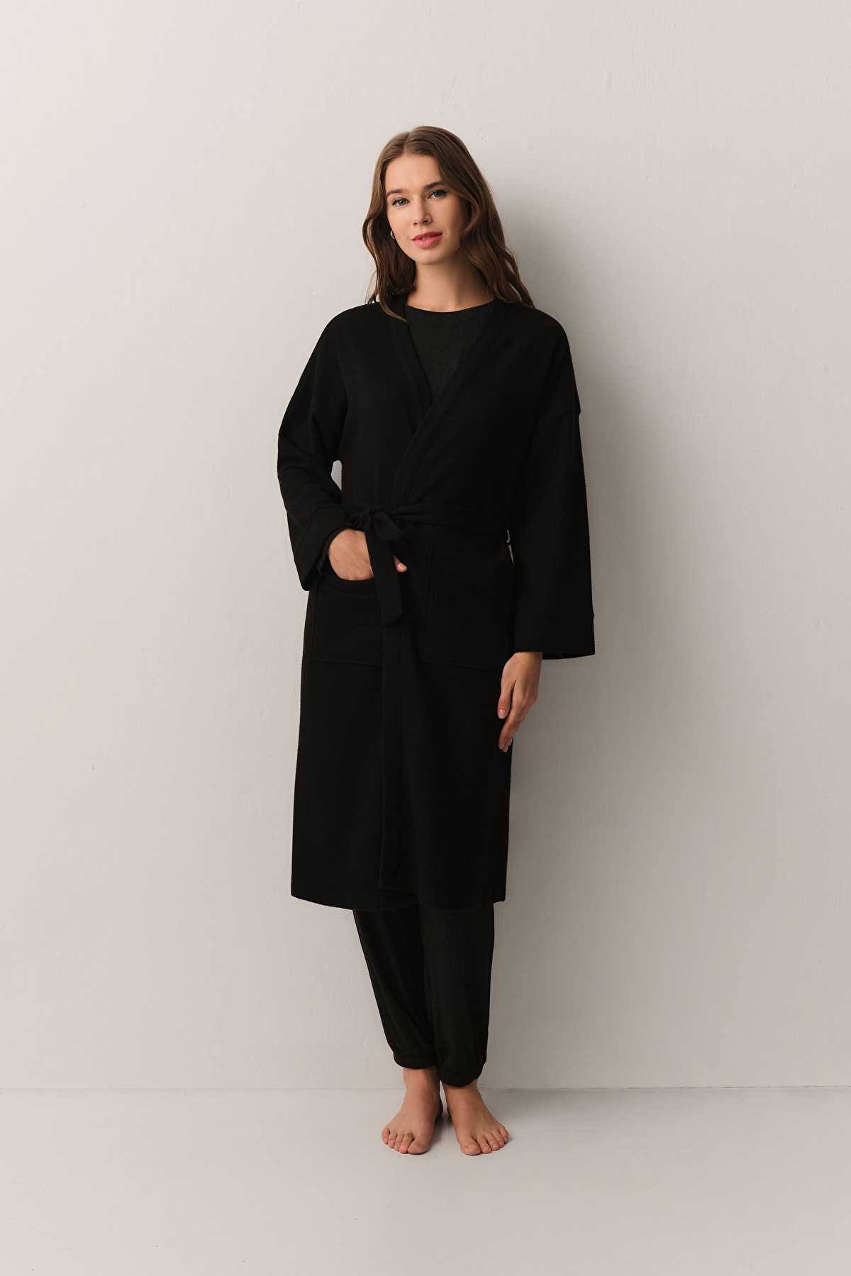 Black Mellow Long Morning Gown | SUWEN