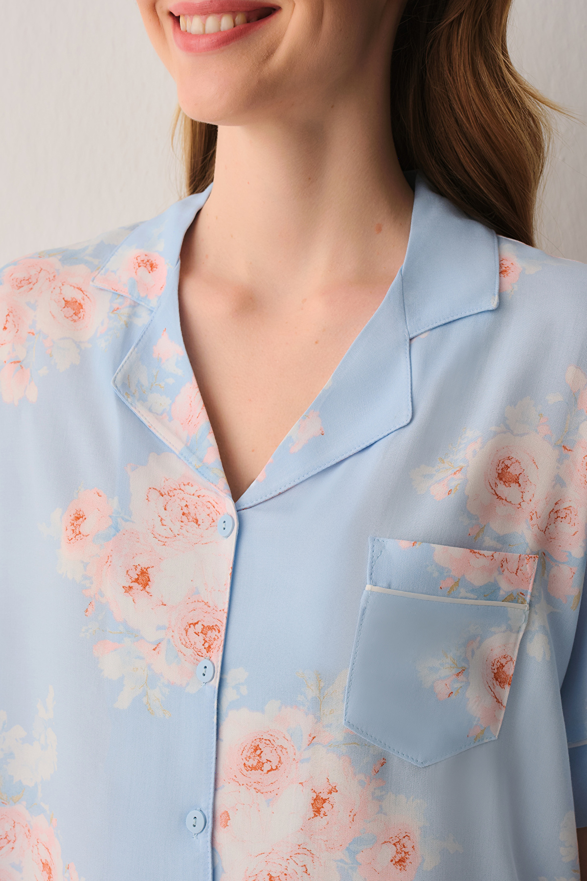 Blue Print Freya Shirt Collar Pyjamas Set | SUWEN
