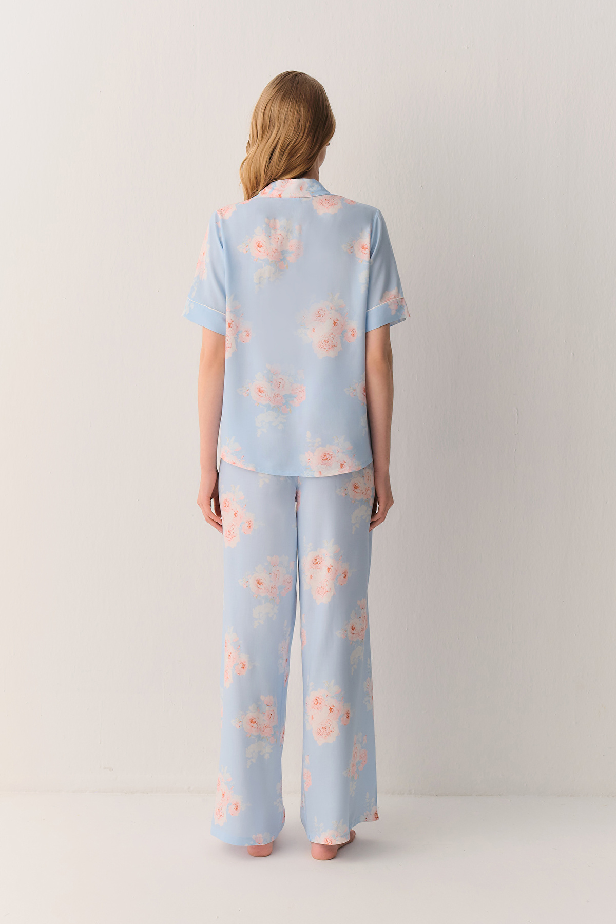 Blue Print Freya Shirt Collar Pyjamas Set | SUWEN