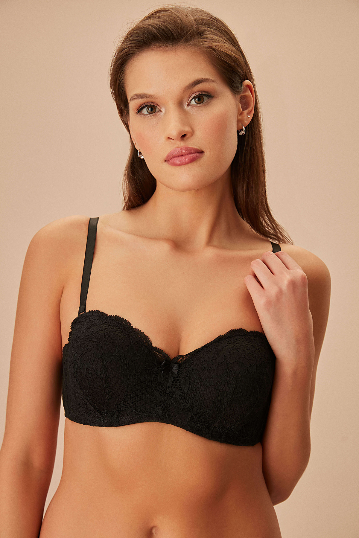 Black Lacy Half Padded Strapless Bra | SUWEN