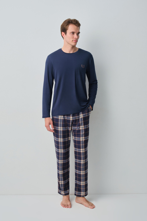 Lacivert Ekose Joseph Erkek Pamuklu Pijama Takımı