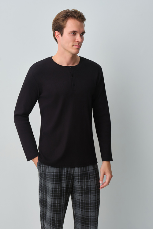 Koyu Gri Baskılı Luke Erkek Pijama Takımı