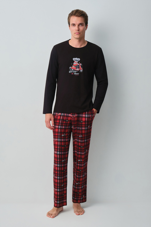 Kırmızı Ekoseli Koala Erkek Pamuklu Pijama Takımı