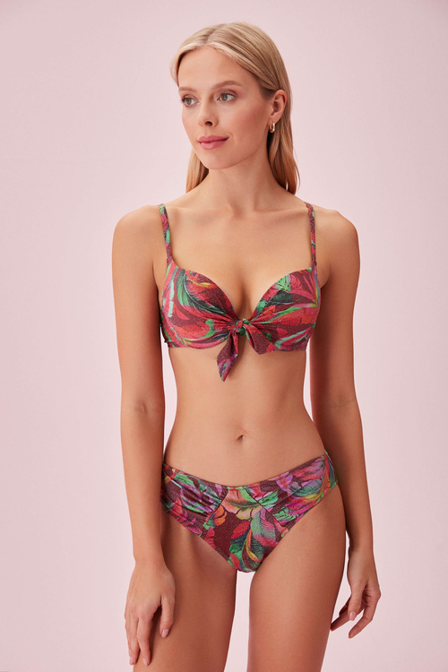 Yaprak Desenli Önden Bağcıklı Full Dolgulu Bikini Üst