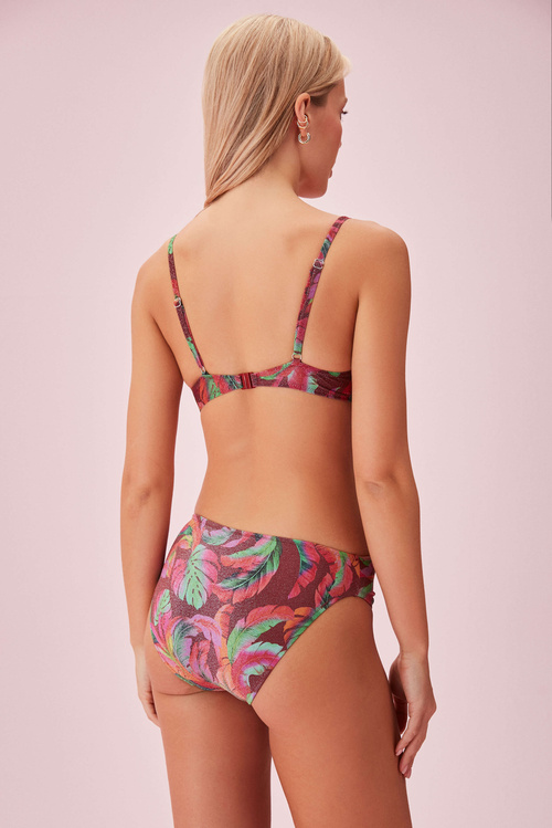 Yaprak Desenli Önden Bağcıklı Full Dolgulu Bikini Üst
