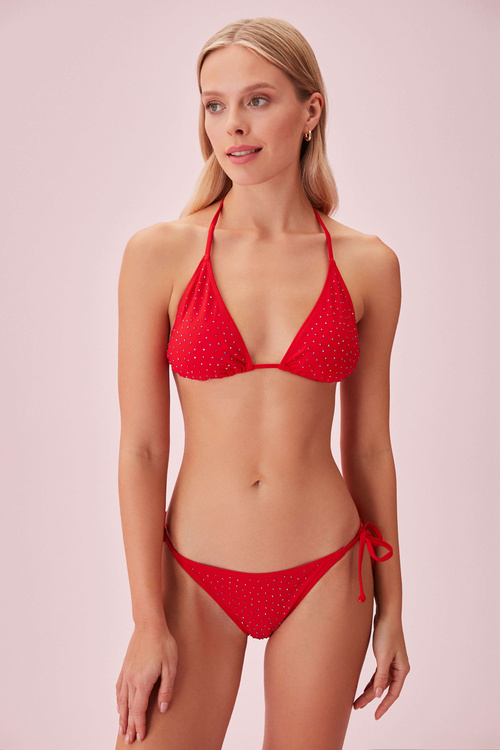 Red Thin Tie Diamond Bikini Bottom