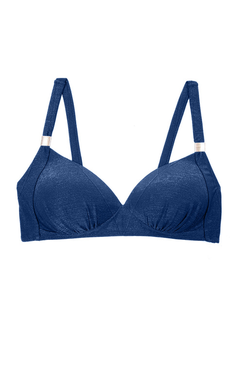 Shiny Indigo Jenny Detailed Padded Bikini Top