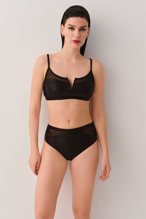 Siyah Sirius Tül Detaylı Bikini Alt