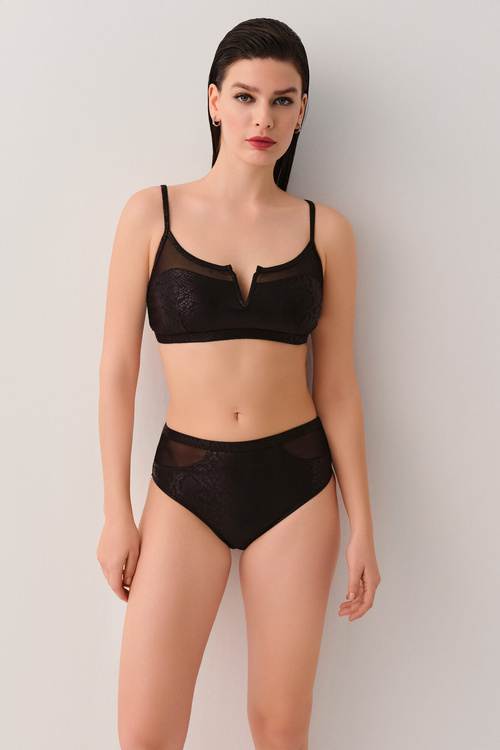 Siyah Sirius Tül Detaylı Bikini Üst