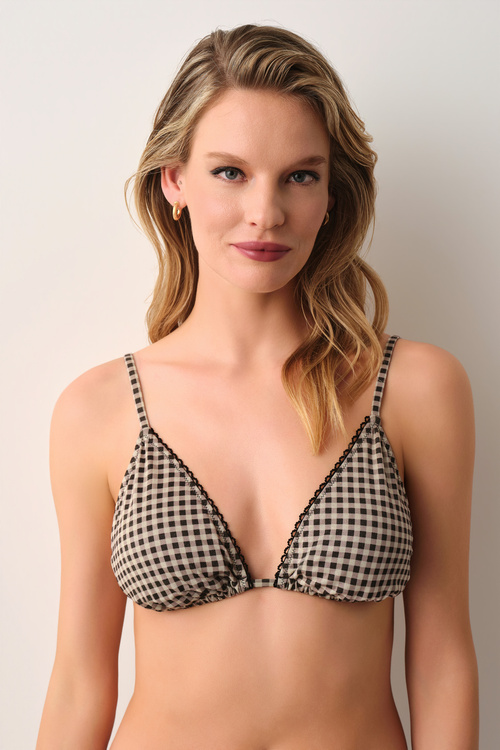 Black Plaid Betty Triangle Bikini Top