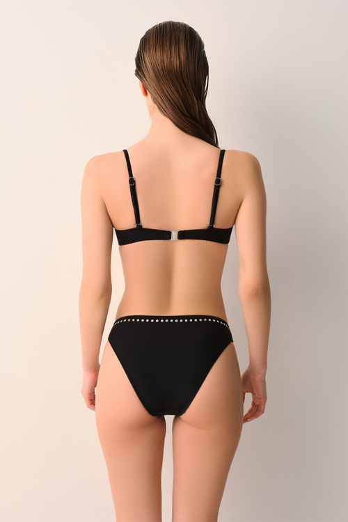 Siyah Spark Aksesuar Detaylı Straplez Bikini Üst