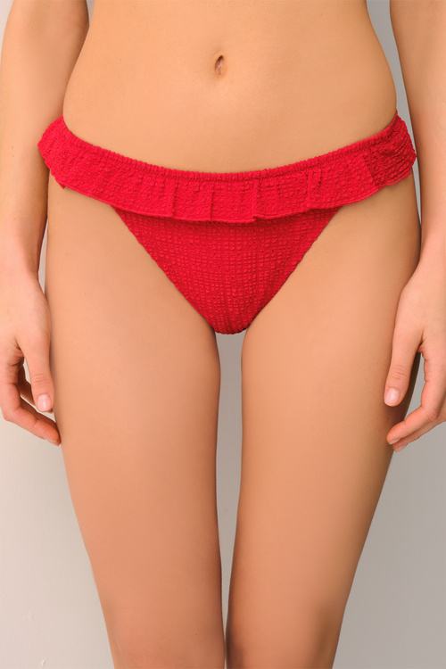 Red Texture Chris Frilled Bikini Bottom