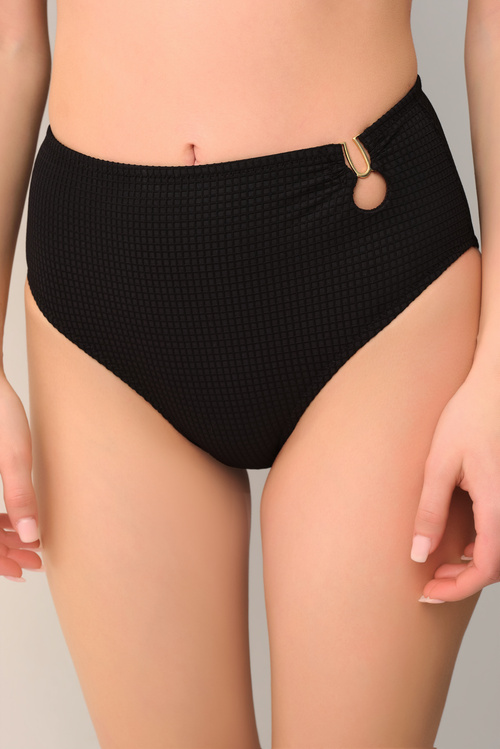 Black Texture Gloria U Detailed High Waist Bikini Bottom