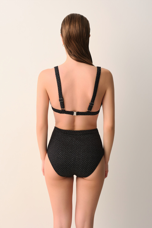 Black Texture Montana High Waist Detailed Bikini Bottom
