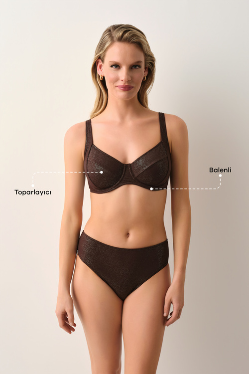 Kahverengi Disco Balenli Toparlayıcı Bikini Üst