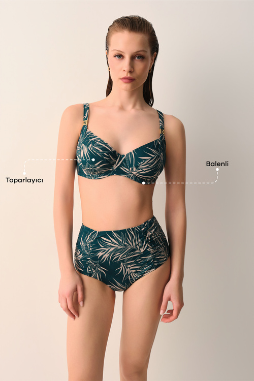 Yaprak Baskılı Eleni Balenli Toparlayıcı Bikini Üst