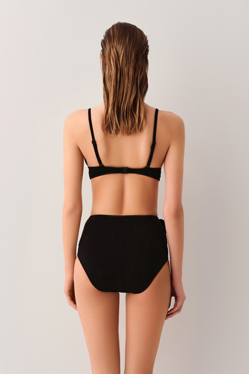 Siyah Yüksek Bel Bağcıklı Bikini Alt