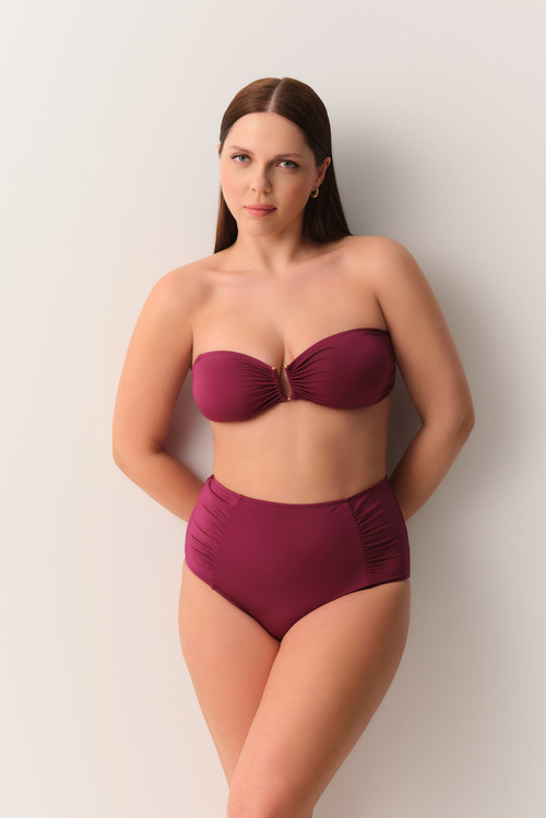 Vişne Yüksek Bel Pileli Bikini Alt