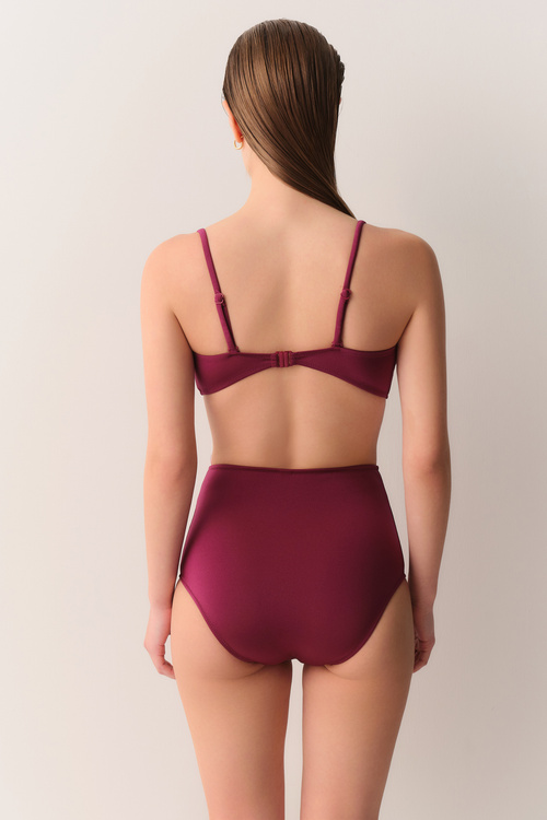 Vişne Yüksek Bel Pileli Bikini Alt