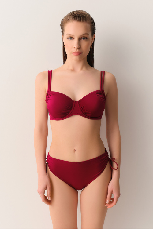 Bordo Yanı Büzgülü Bikini Alt