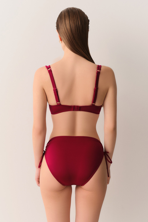 Bordo Yanı Büzgülü Bikini Alt