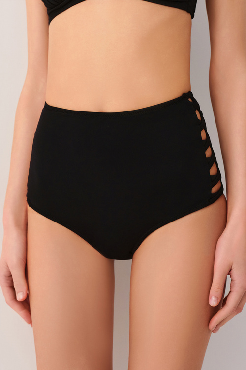 Black High Waist Straps Bikini Bottom