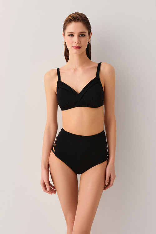 Black High Waist Straps Bikini Bottom