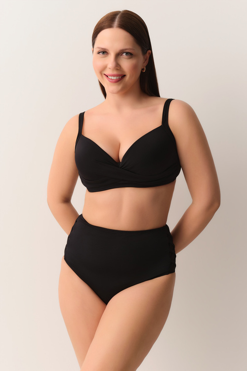 Siyah Yüksek Bel Yanı Biyeli Bikini Alt