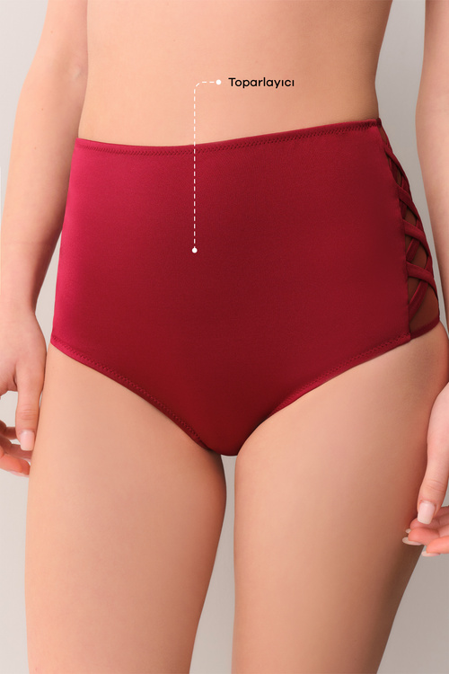 Burgundy High Waist Straps Colour Bikini Bottom