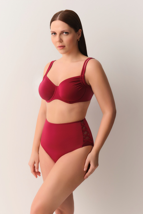 Burgundy High Waist Straps Colour Bikini Bottom
