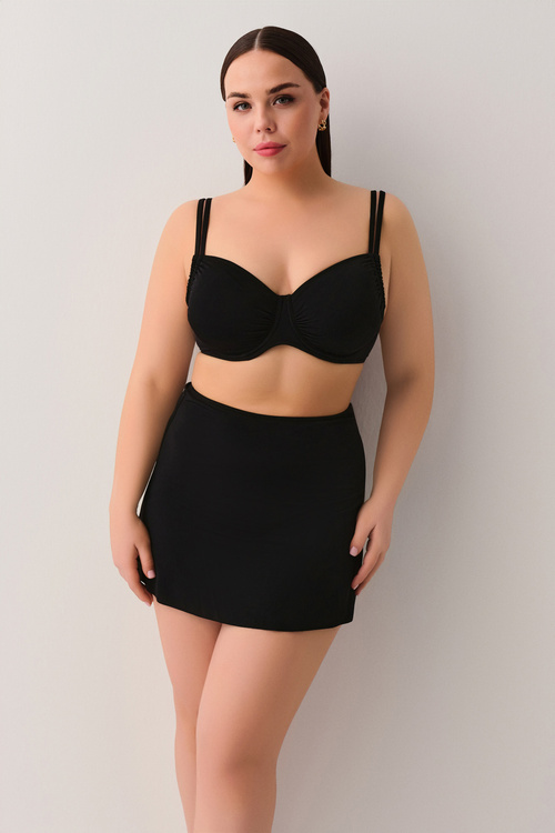Siyah Balenli Körüklü Toparlayıcı Bikini Üst