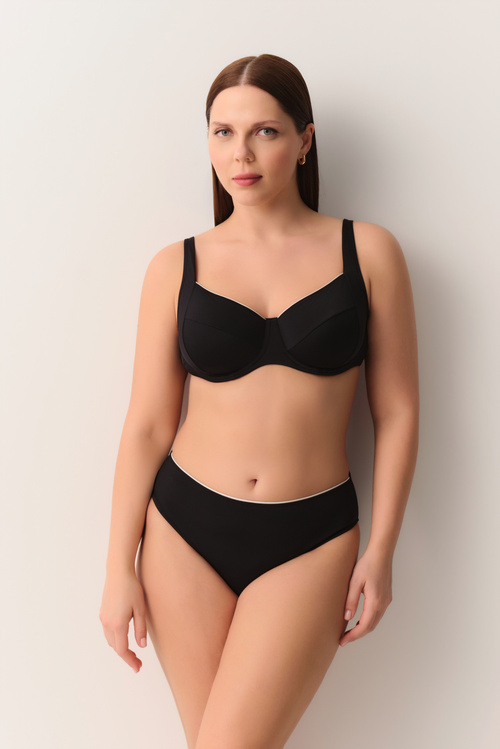 Siyah Pipe Biyeli Balenli Toparlayıcı Bikini Üst