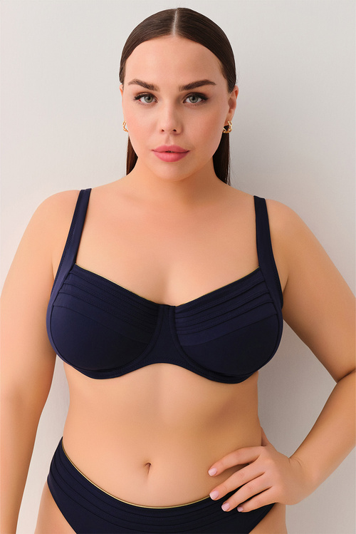 Lacivert Pipe Balenli Toparlayıcı Aksesuarlı Bikini Üst