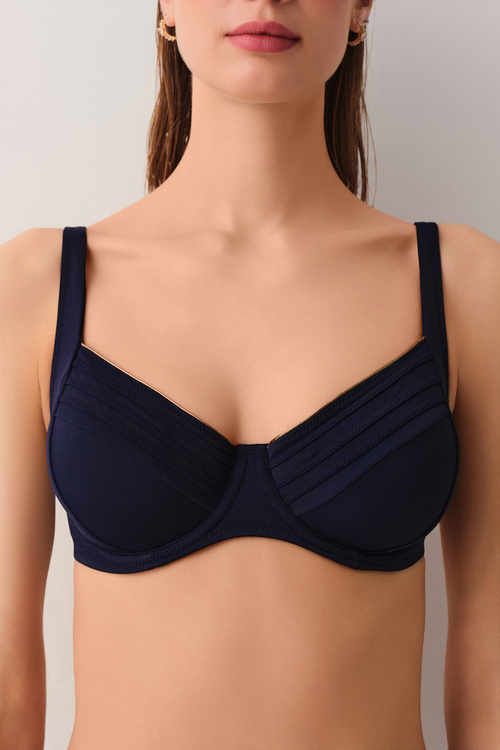 Lacivert Pipe Balenli Toparlayıcı Aksesuarlı Bikini Üst