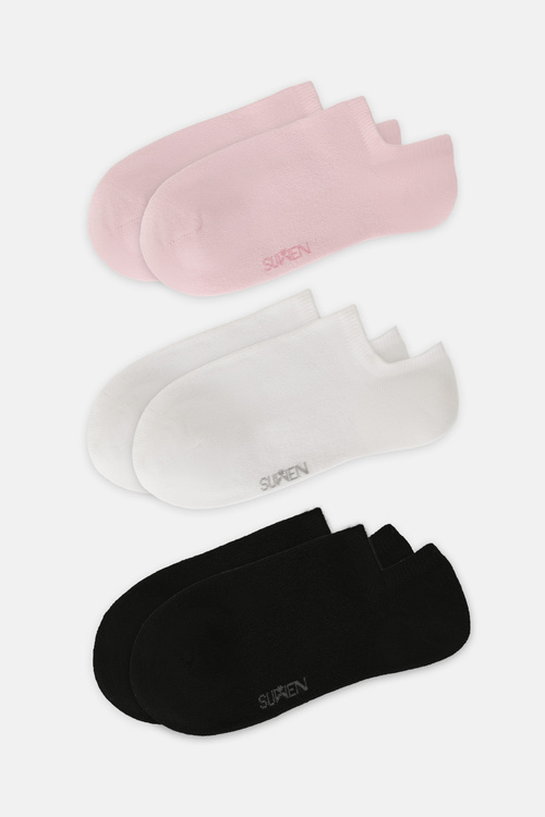 Siyah / Beyaz / Pembe Görünmez 3'lü Sneaker Çorap