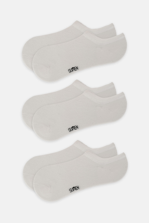 Beyaz / Beyaz / Beyaz Görünmez 3'lü Modal Sneaker Çorap