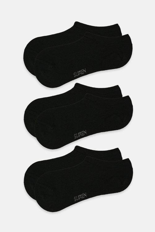 Siyah / Siyah / Siyah Görünmez 3'lü Modal Sneaker Çorap